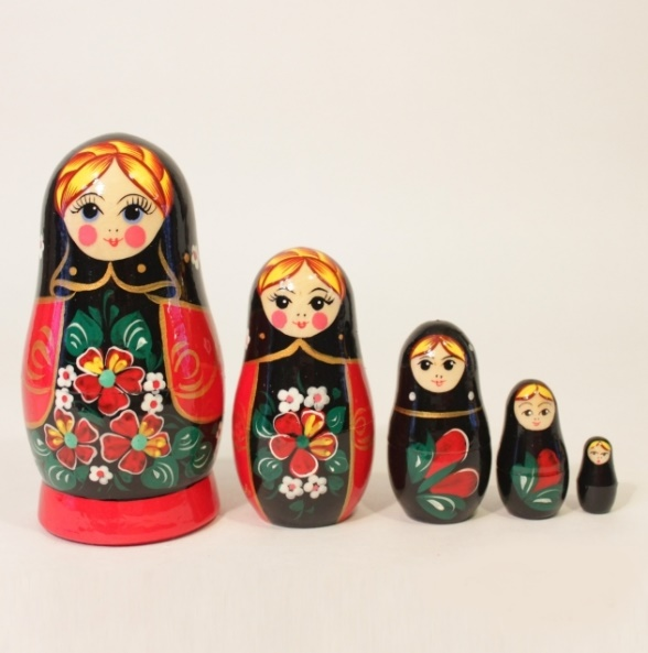Matryoshka "forget-me-not black shawl" 5 dolls
