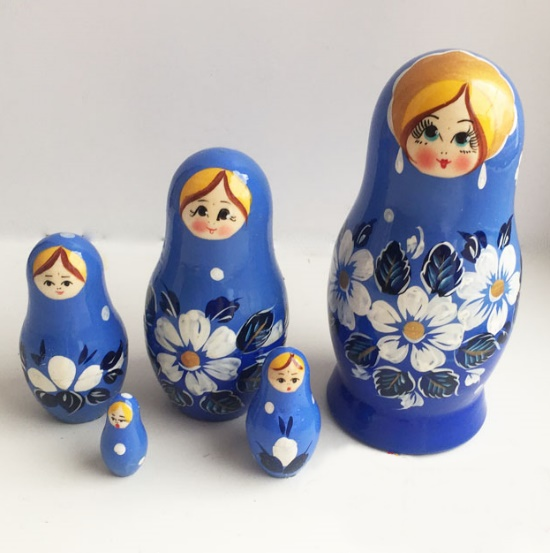 Matryoshka "Vyatka blue" 5 dolls