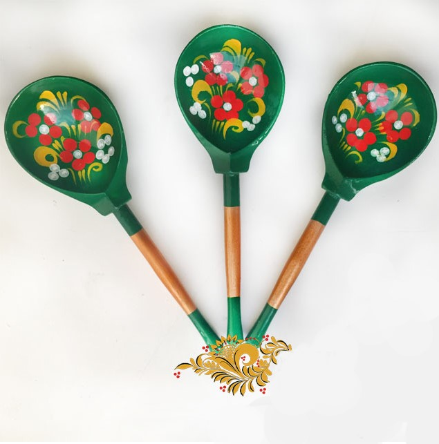 Wooden dining spoon "Zelenushka" 10 pieces