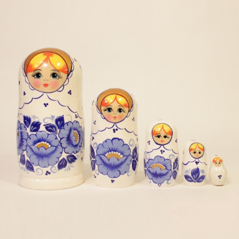 Matryoshka "Gzhel white" 5 dolls
