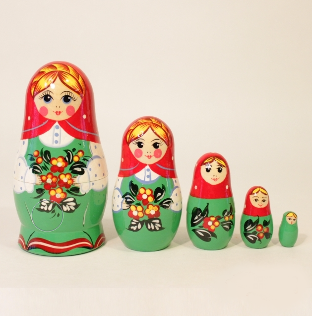 Matryoshka "forget-me-not red shawl" 5 dolls